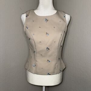 XOXO VTG Blouse Top Womens Medium Beige Embroidered Floral Back Zip Cottage Core